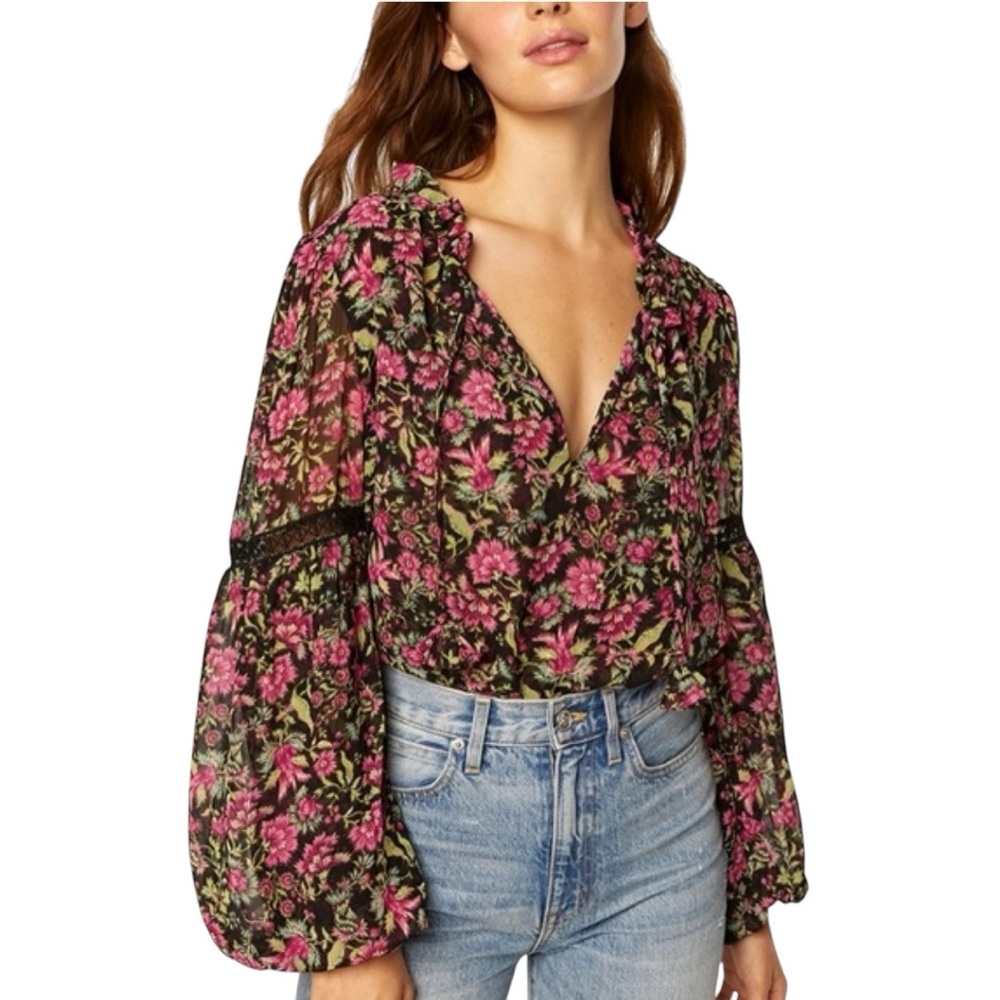 NWT Misa Los Angeles Alicia Floral Flare-Sleeve Blouse